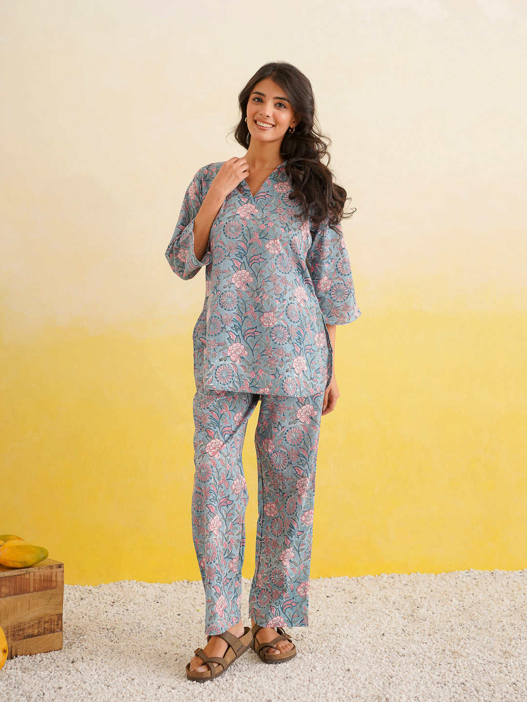 Cotton Printed Lounge Wear Coord Set Baby Blue