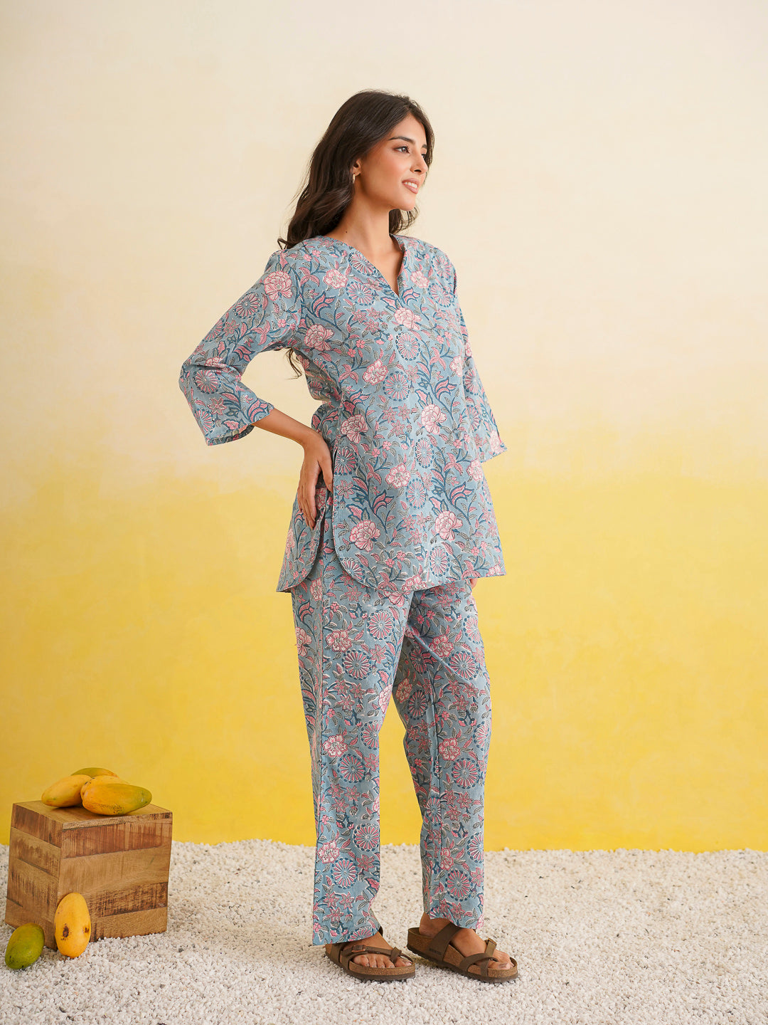 Cotton Printed Lounge Wear Coord Set Baby Blue