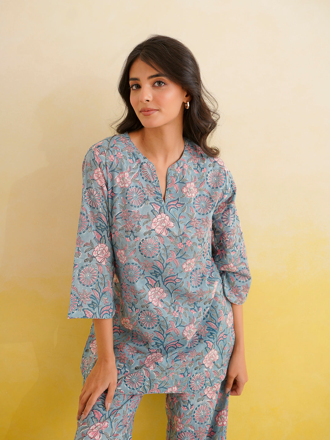 Cotton Printed Lounge Wear Coord Set Baby Blue