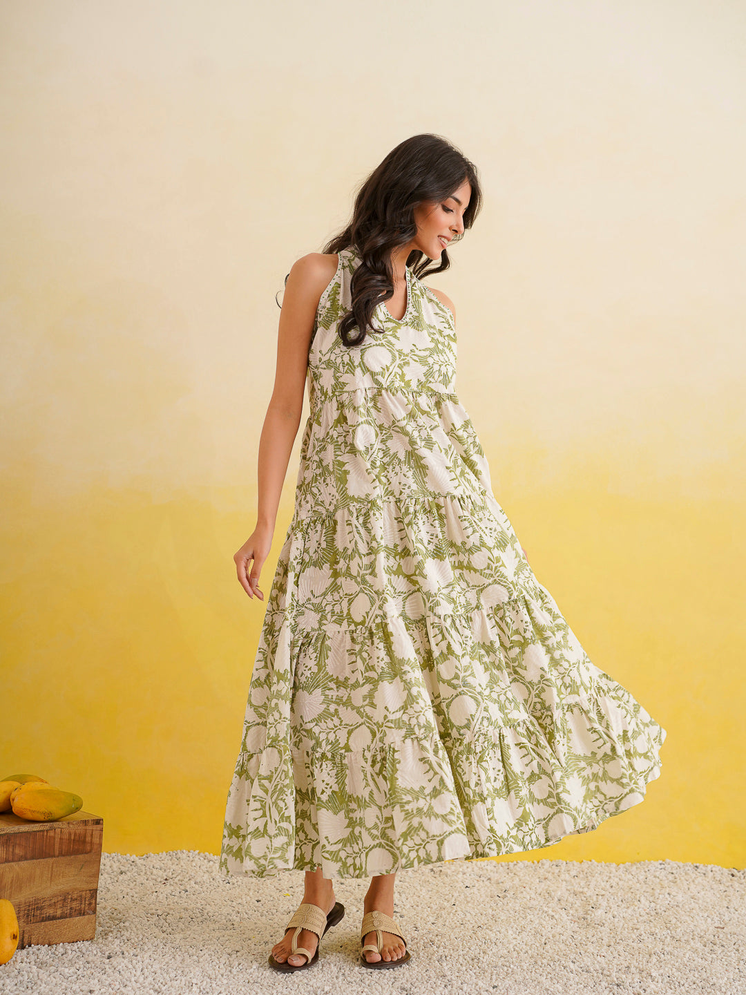 Tiered Halter Neck Dress Green