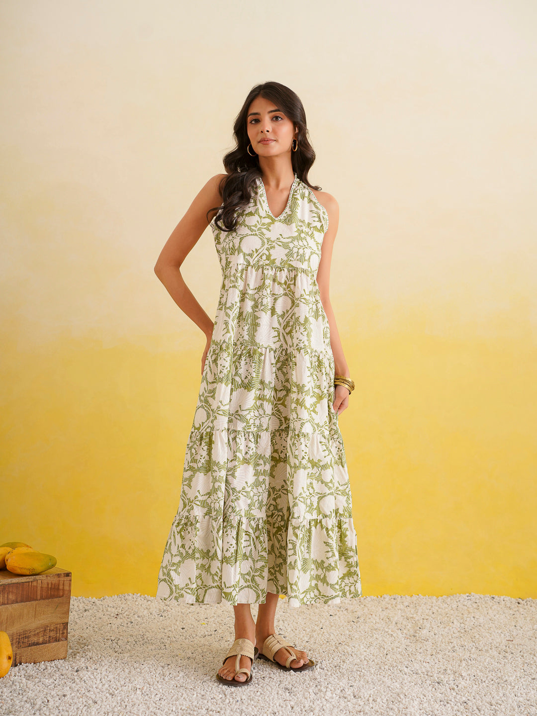 Tiered Halter Neck Dress Green