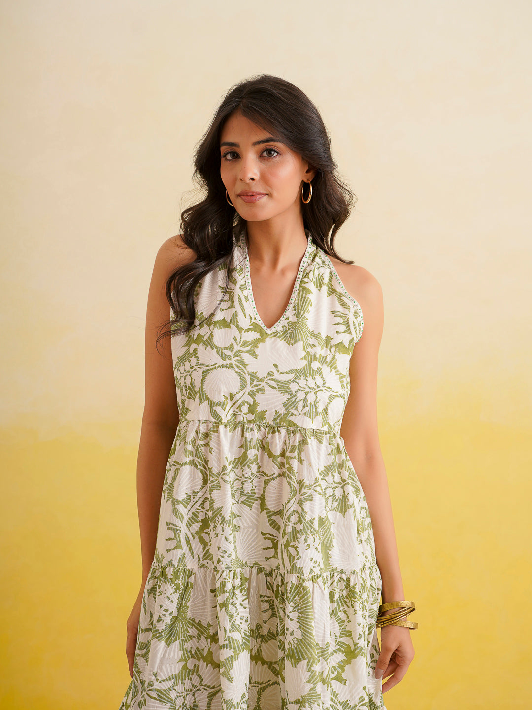 Tiered Halter Neck Dress Green
