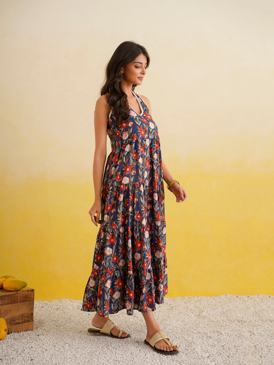Tiered Halter Neck Dress Blue