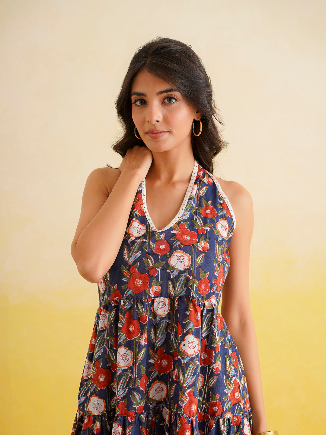 Tiered Halter Neck Dress Blue