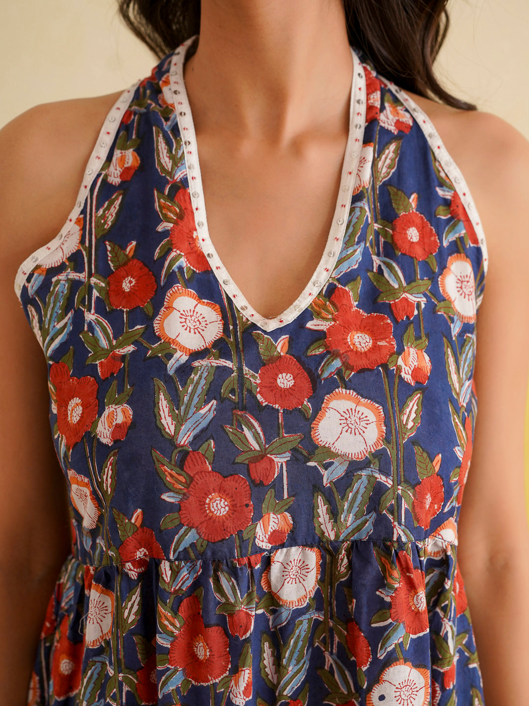 Tiered Halter Neck Dress Blue