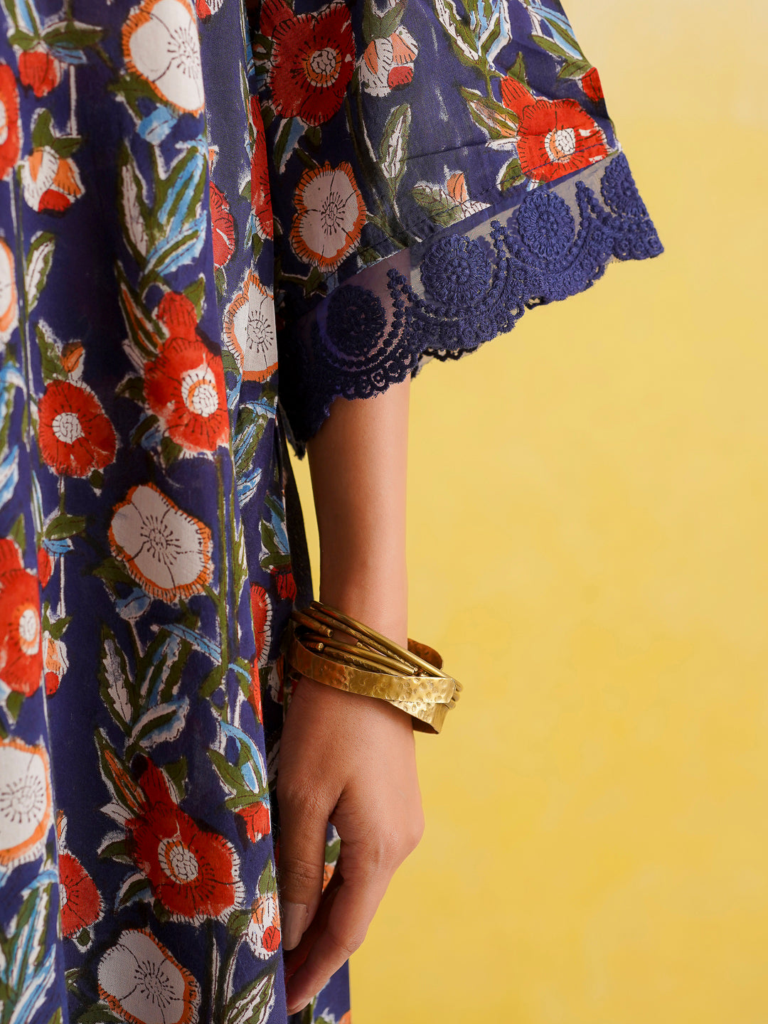 Block Printed Cotton Kurta Pant Bagiya Set Blue