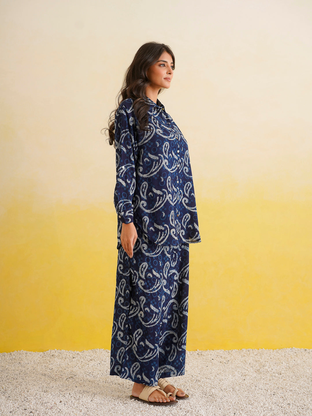 Block Printed Cotton Shirt Pant Meher Set Indigo
