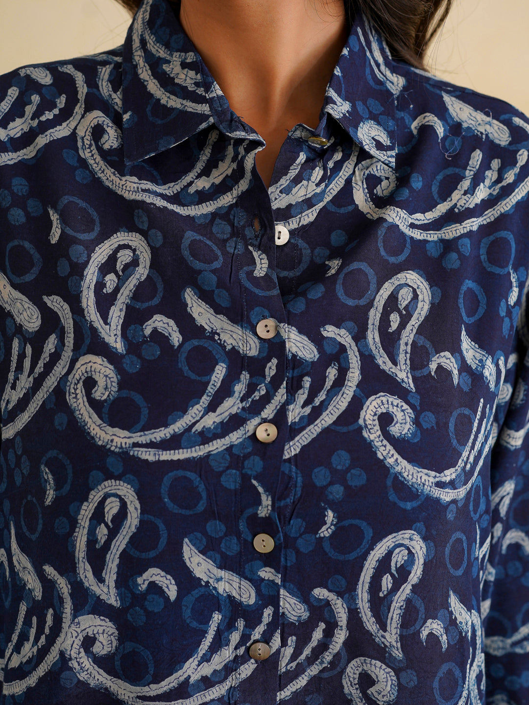 Block Printed Cotton Shirt Pant Meher Set Indigo