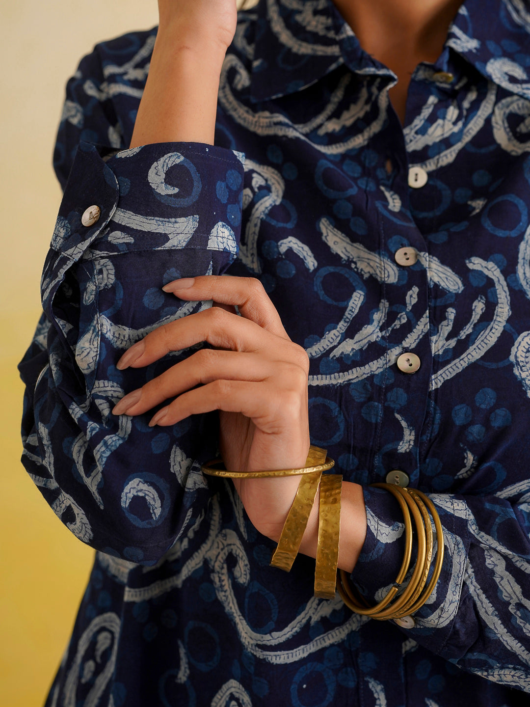 Block Printed Cotton Shirt Pant Meher Set Indigo