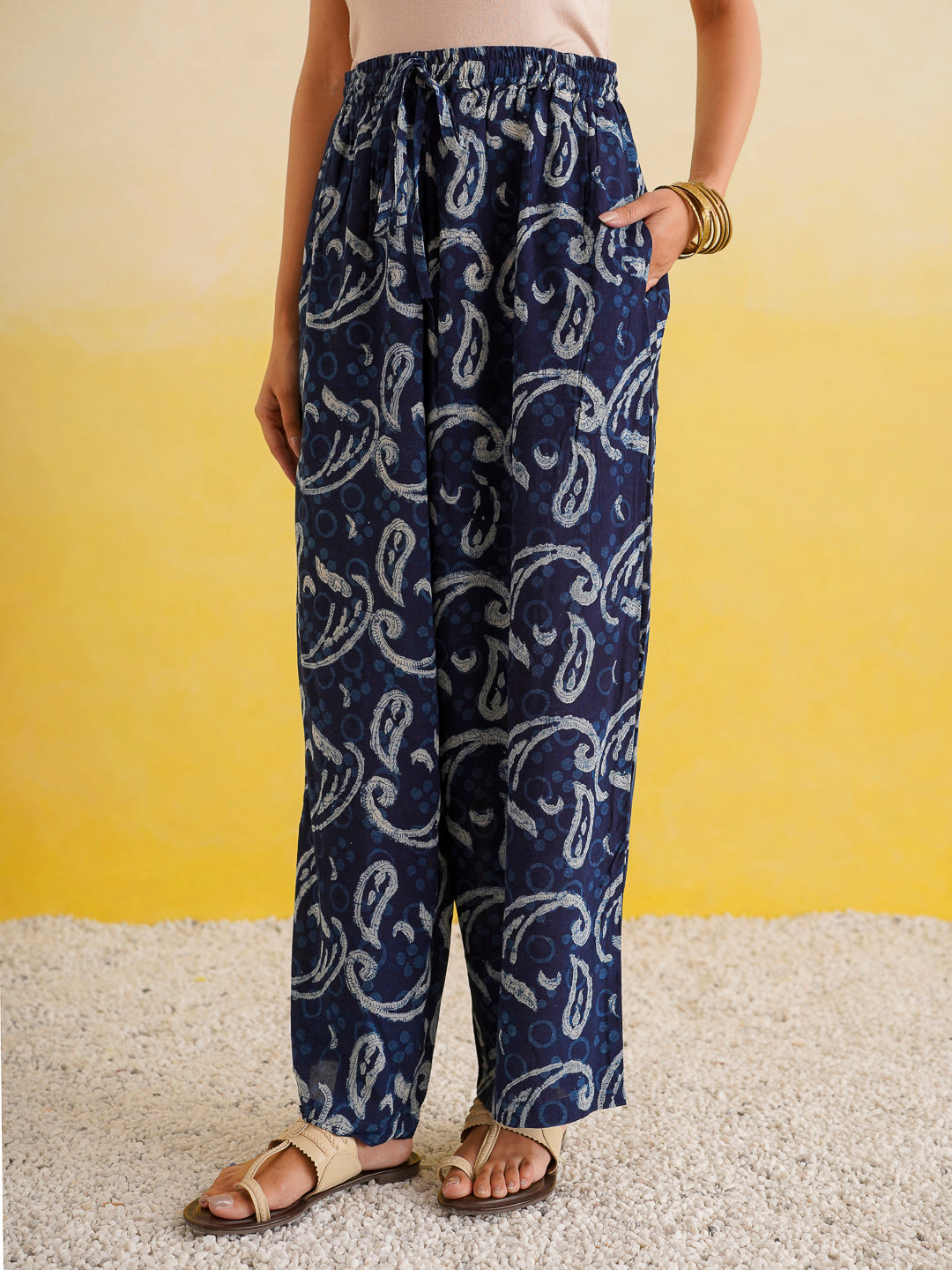 Block Printed Cotton Shirt Pant Meher Set Indigo
