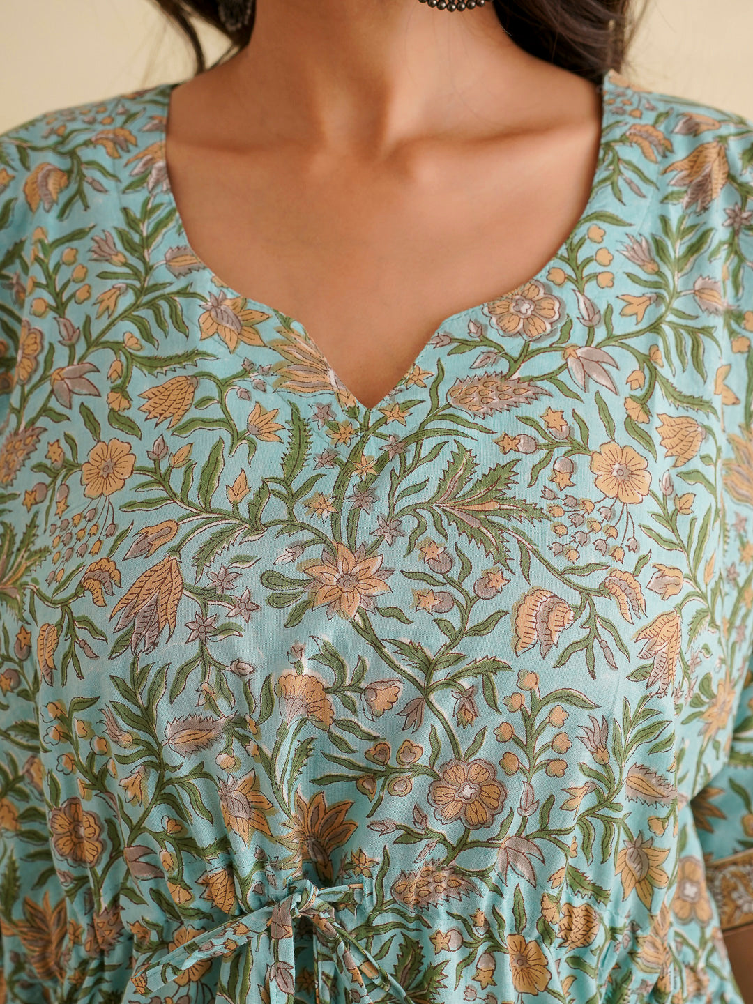 Knee-Length Cotton Tassel Kaftan Green