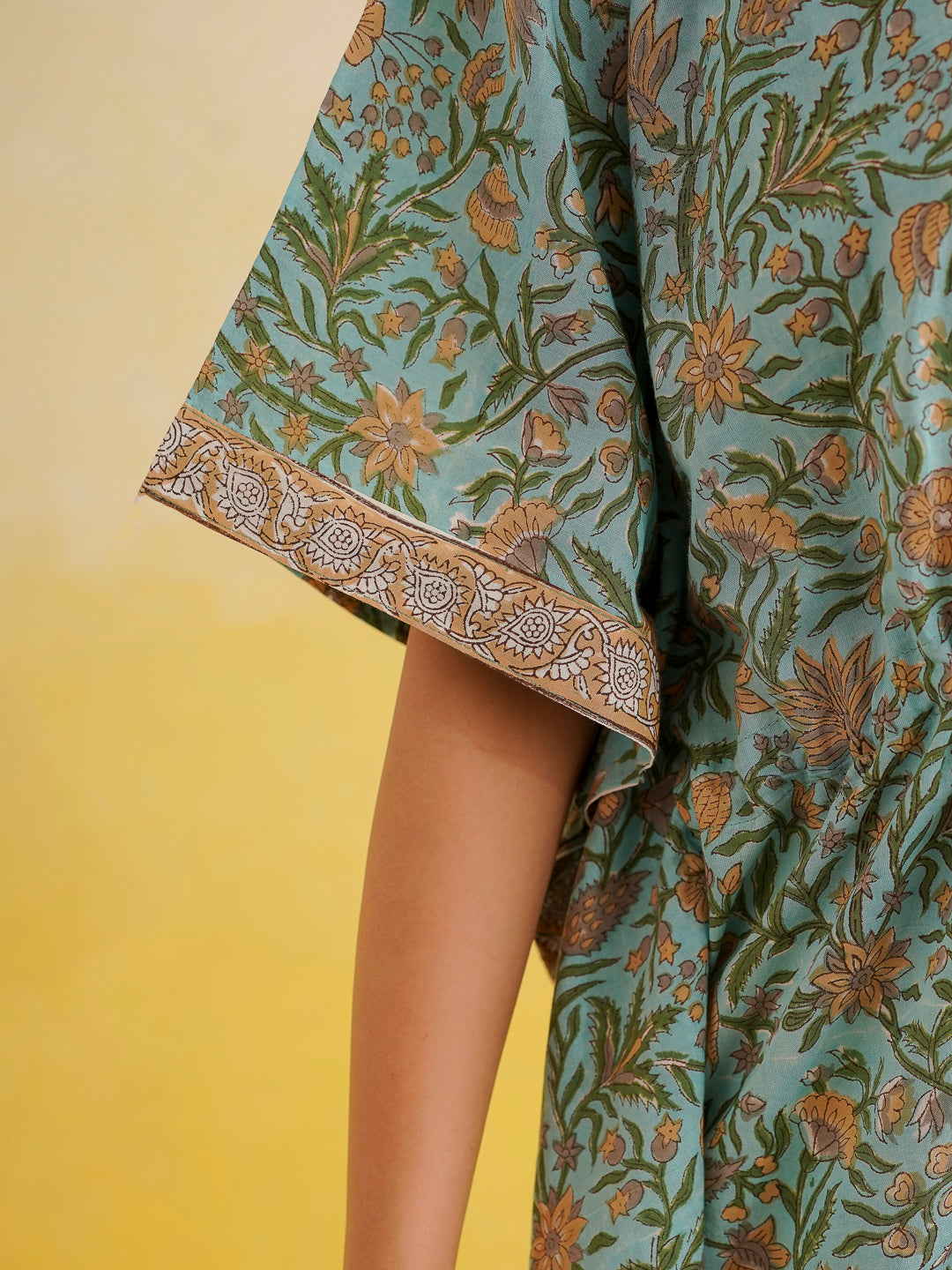 Knee-Length Cotton Tassel Kaftan Green