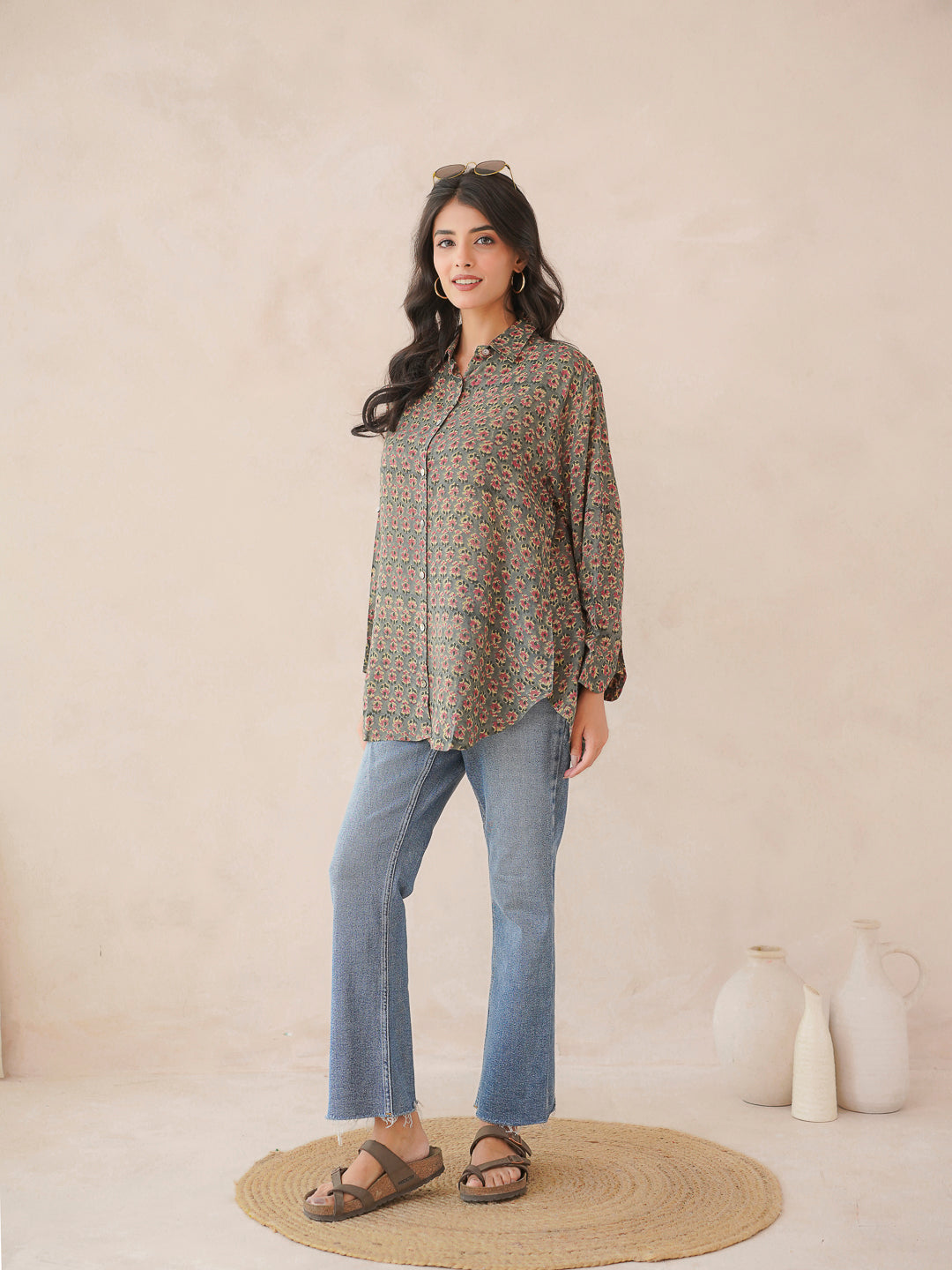 Block Printed Cotton Meher Shirt Green