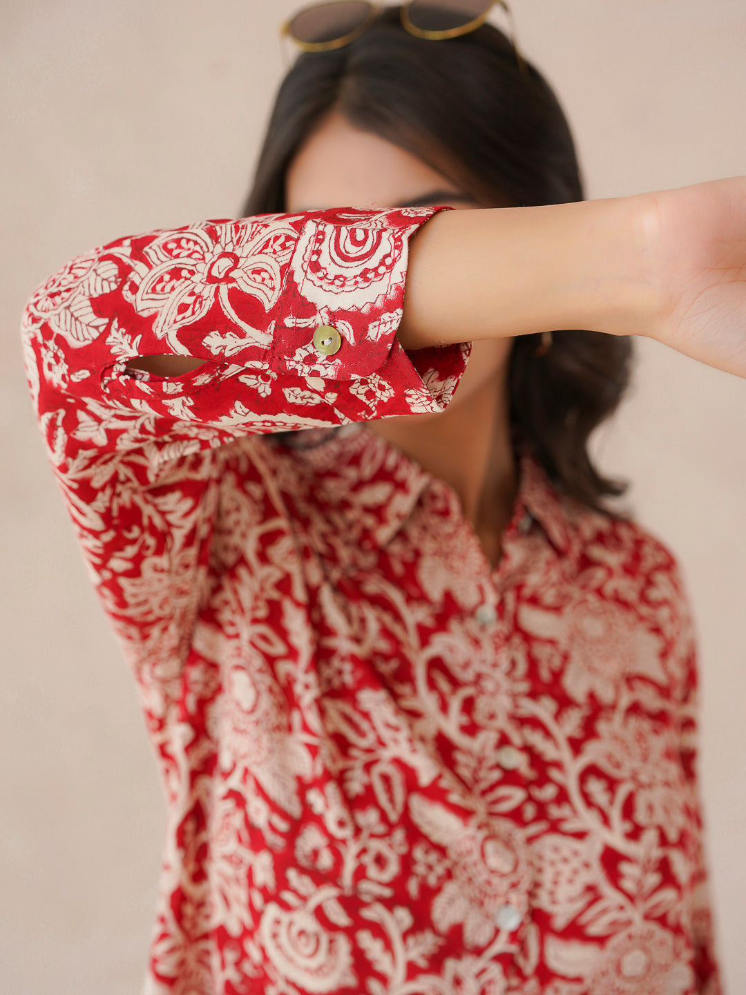 Block Printed Cotton Meher Shirt Cherry Red