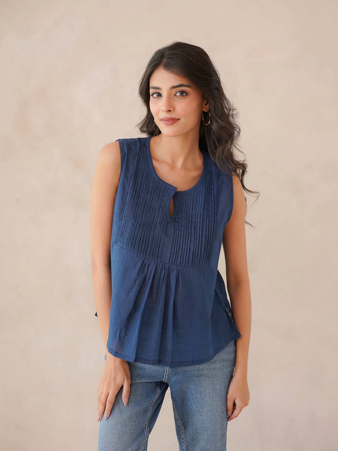 Solid Cotton Sleeveless Breezy Top Blue