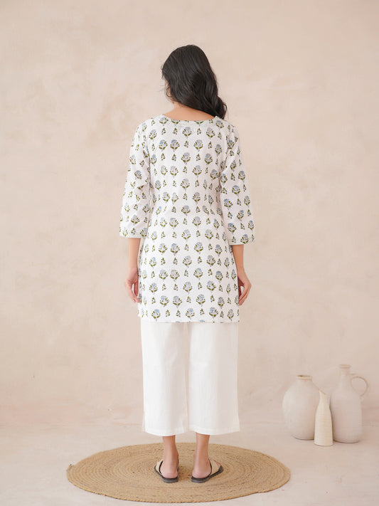 3/4th Sleeve Short Gauhar Kurti White