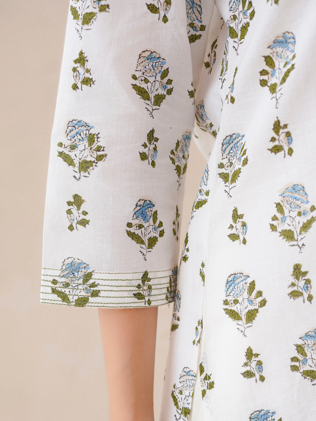 3/4th Sleeve Short Gauhar Kurti White