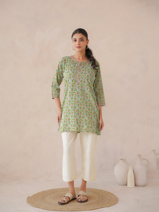 3/4th Sleeve Short Gauhar Kurti Green
