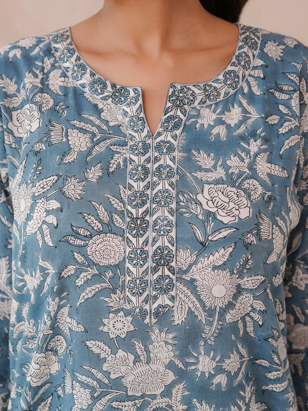 Cotton Block Printed Long Kurta Grey