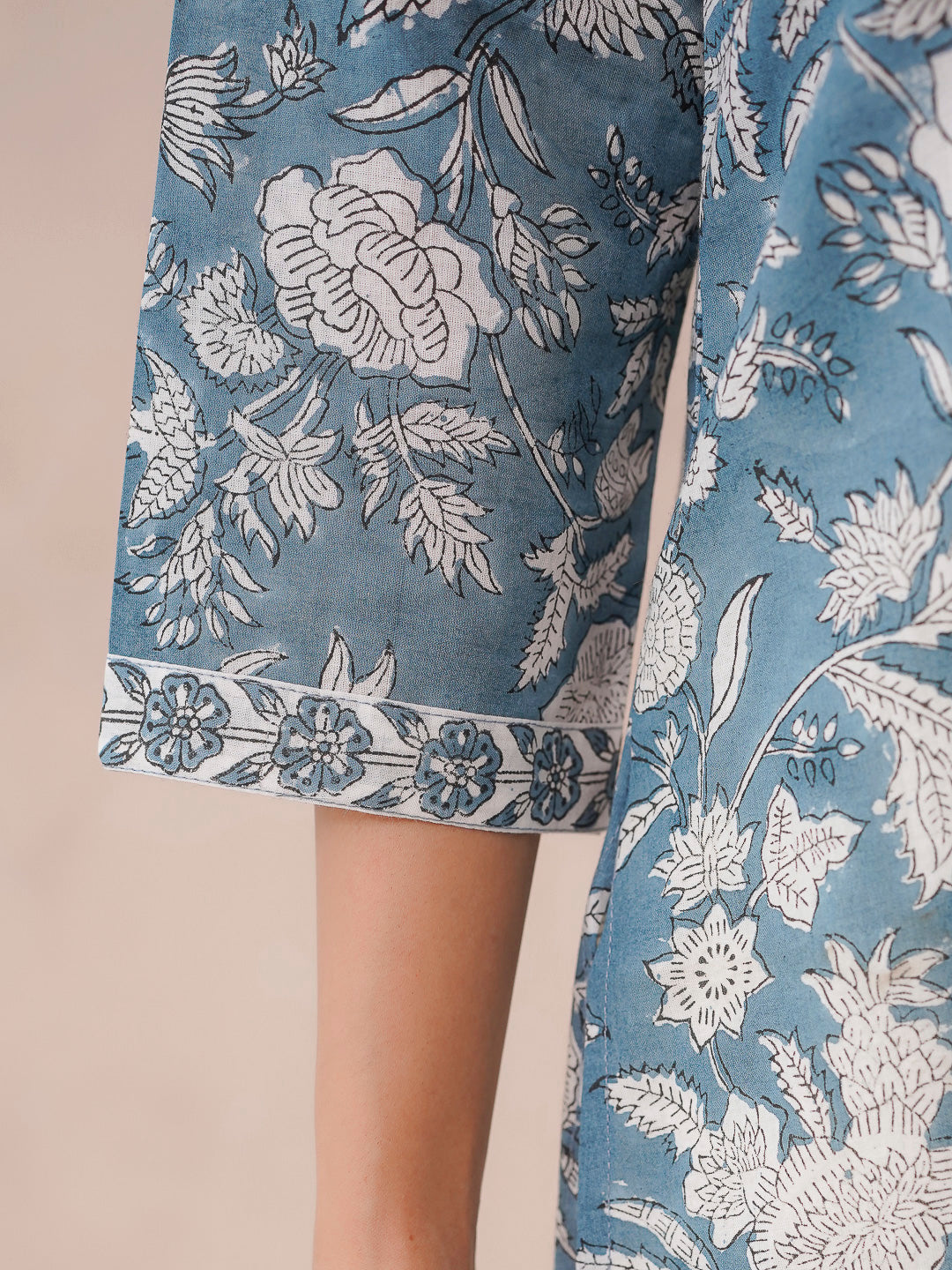Cotton Block Printed Long Kurta Grey