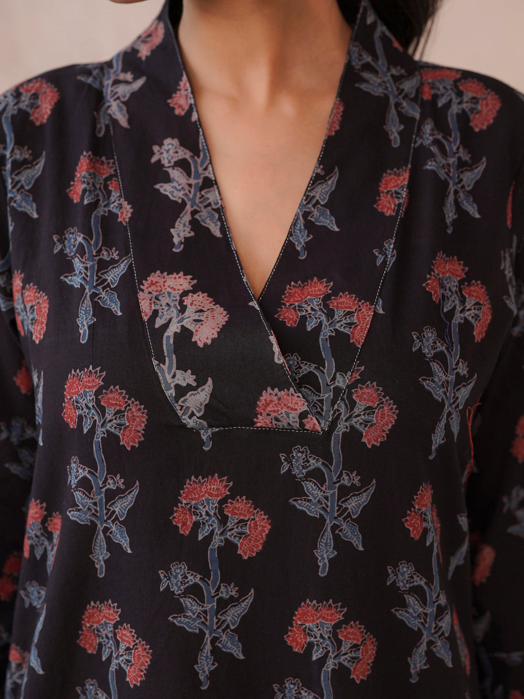 Cotton Printed Straight Kurta Black