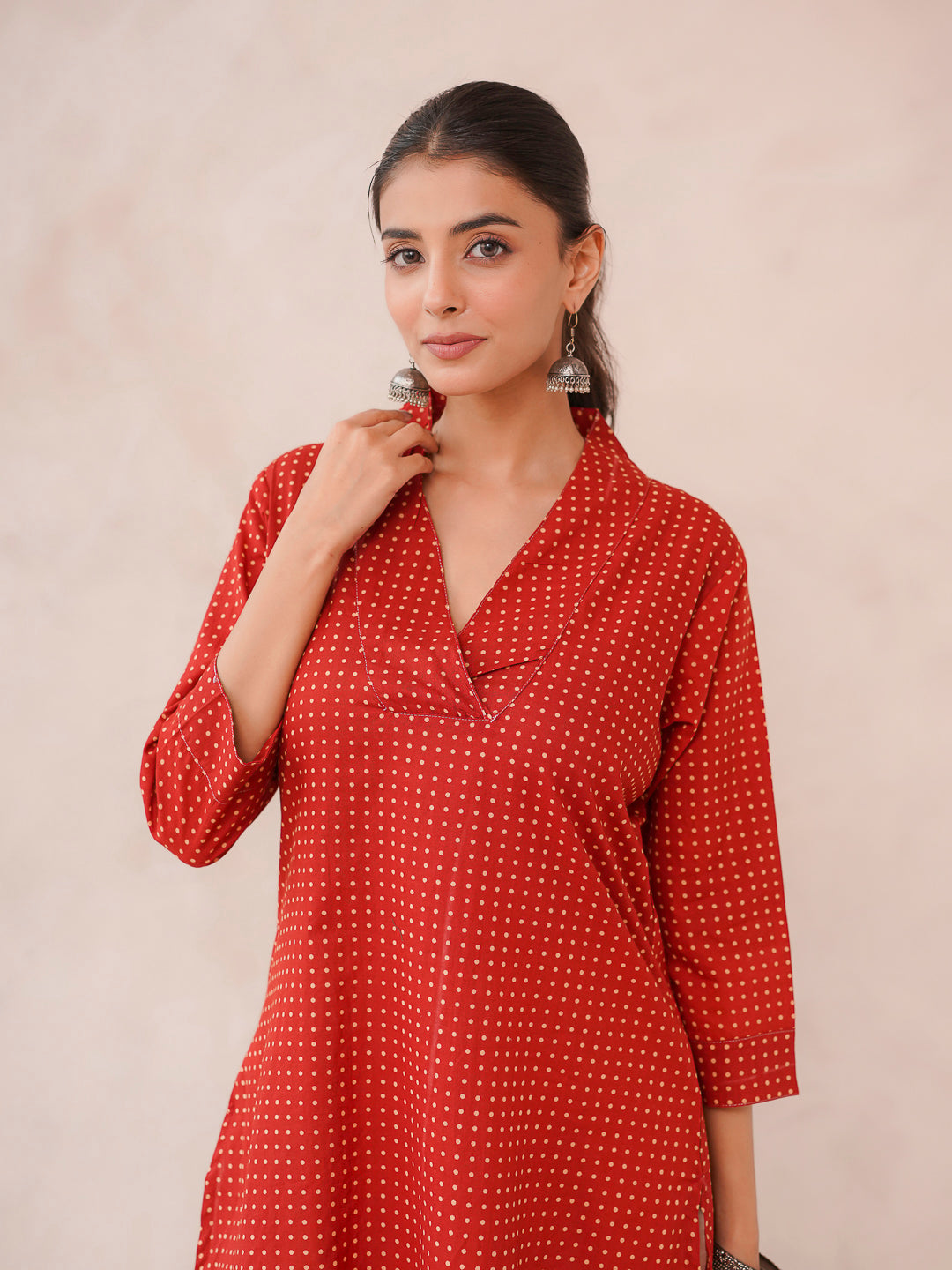 Cotton Printed Straight Kurta Red