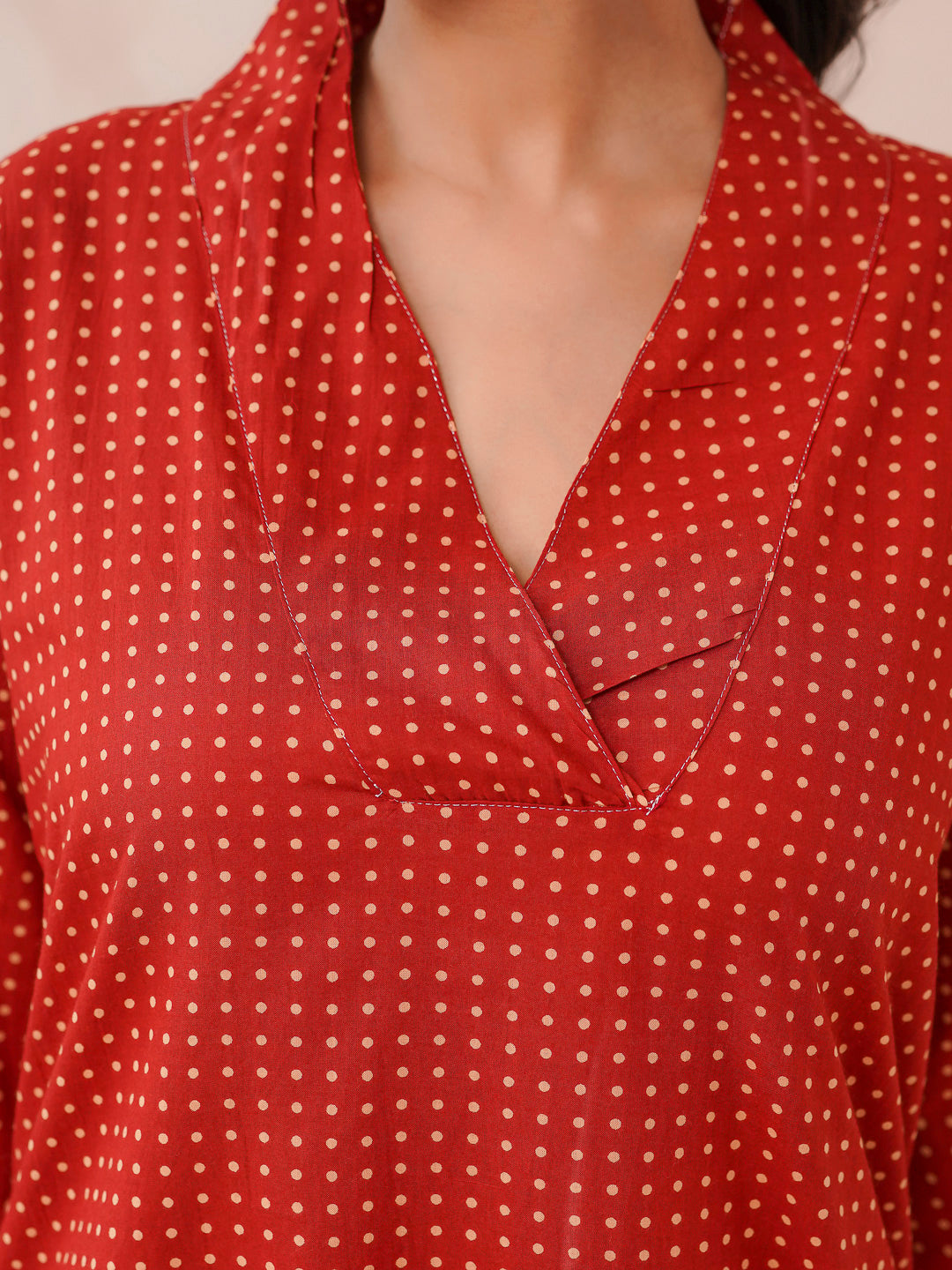 Cotton Printed Straight Kurta Red