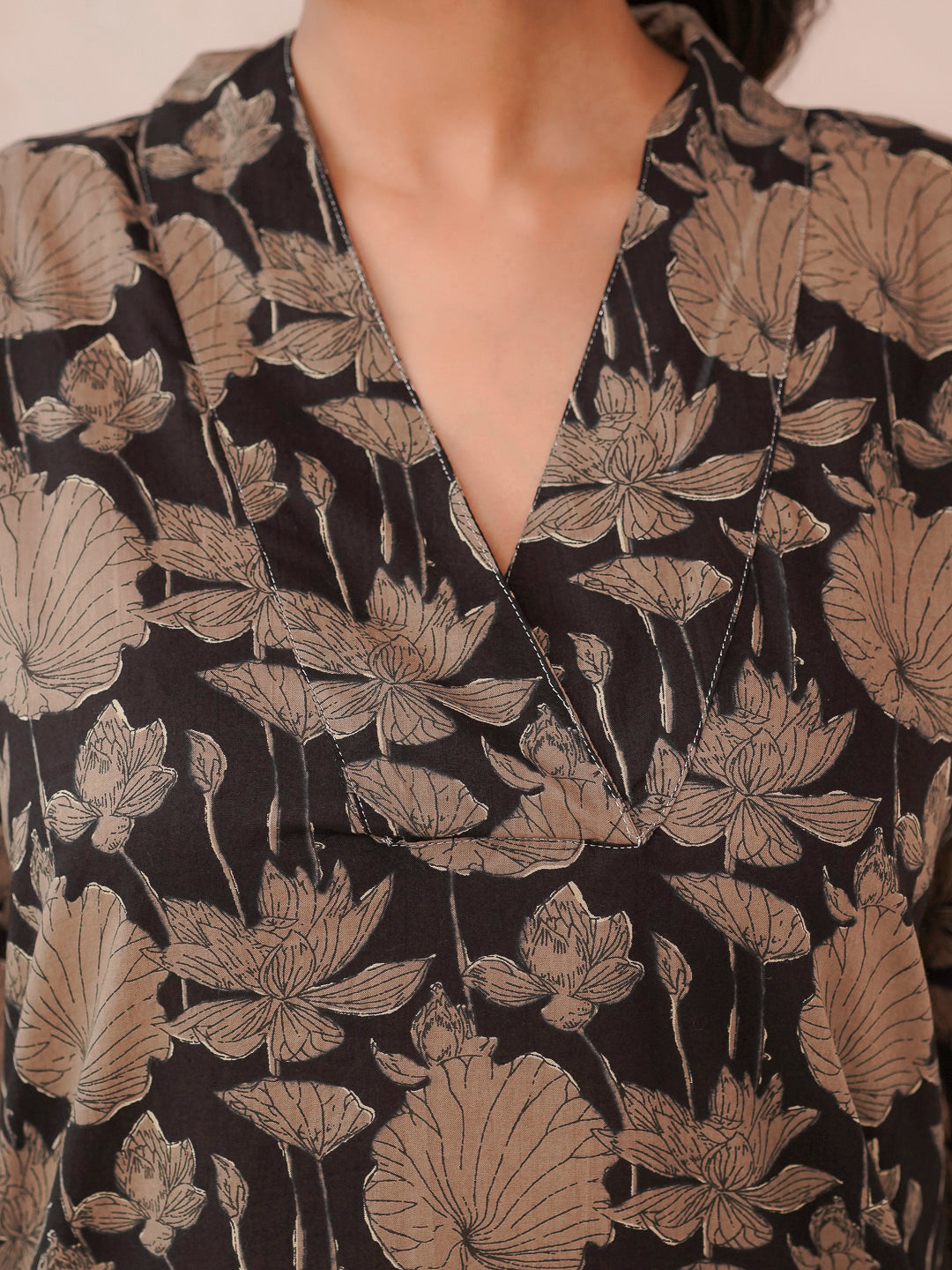 Cotton Printed Straight Kurta Black