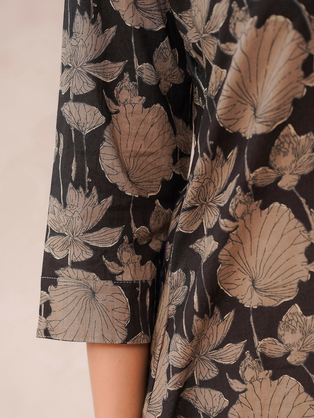 Cotton Printed Straight Kurta Black