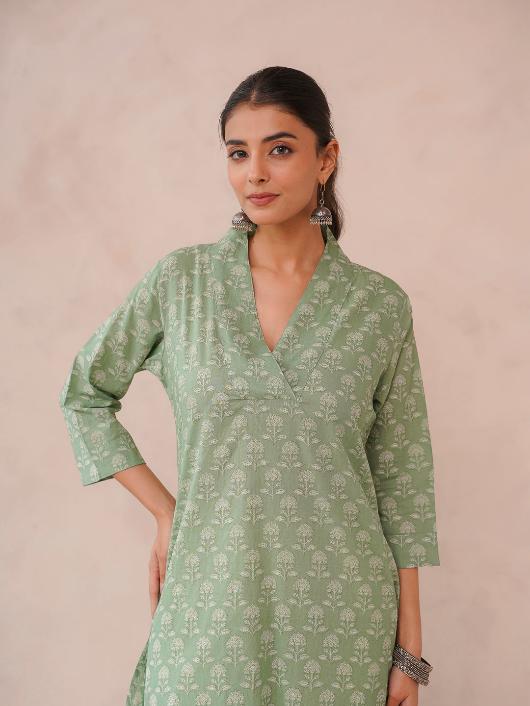 Cotton Printed Straight Kurta Green