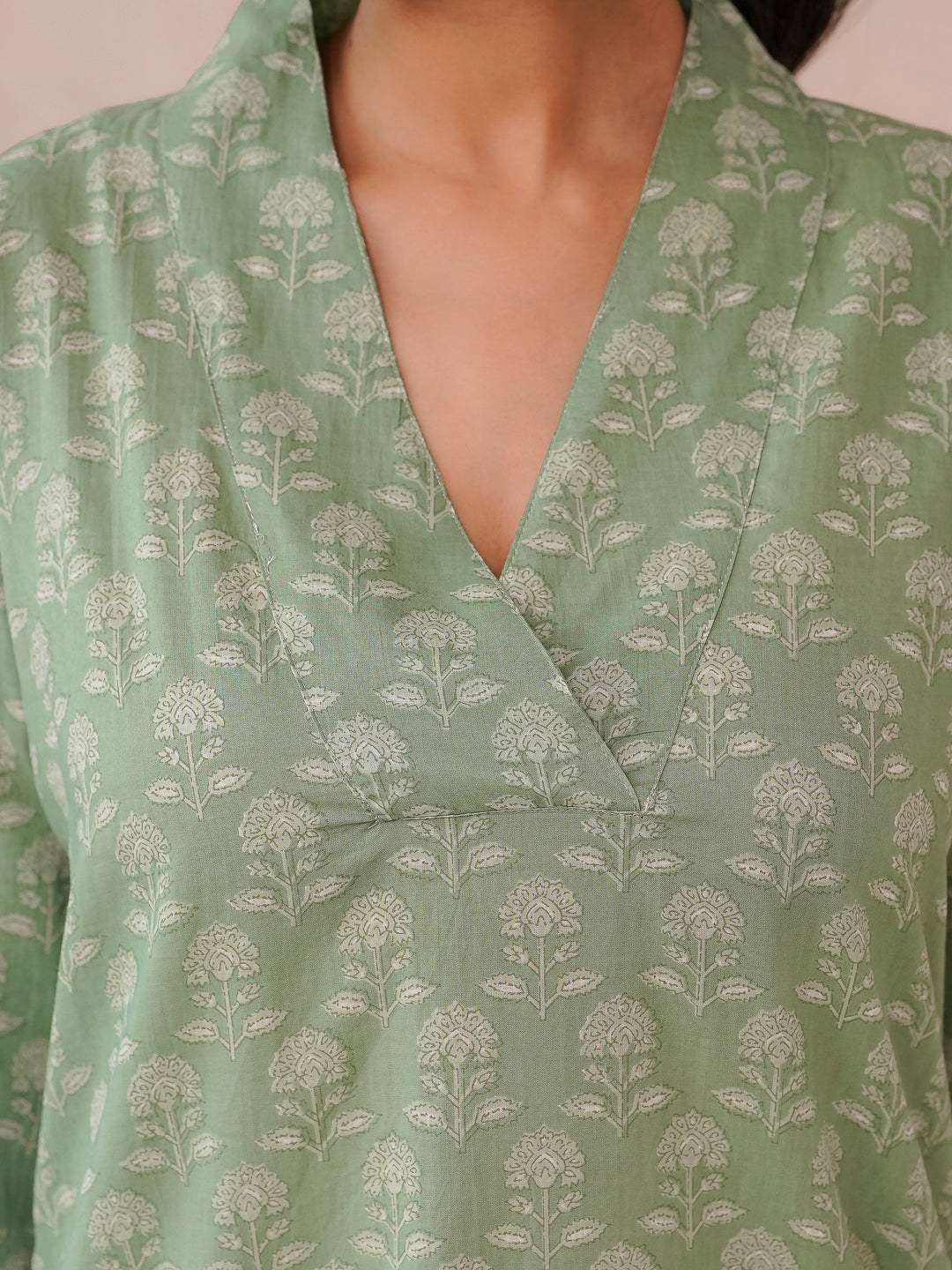 Cotton Printed Straight Kurta Green