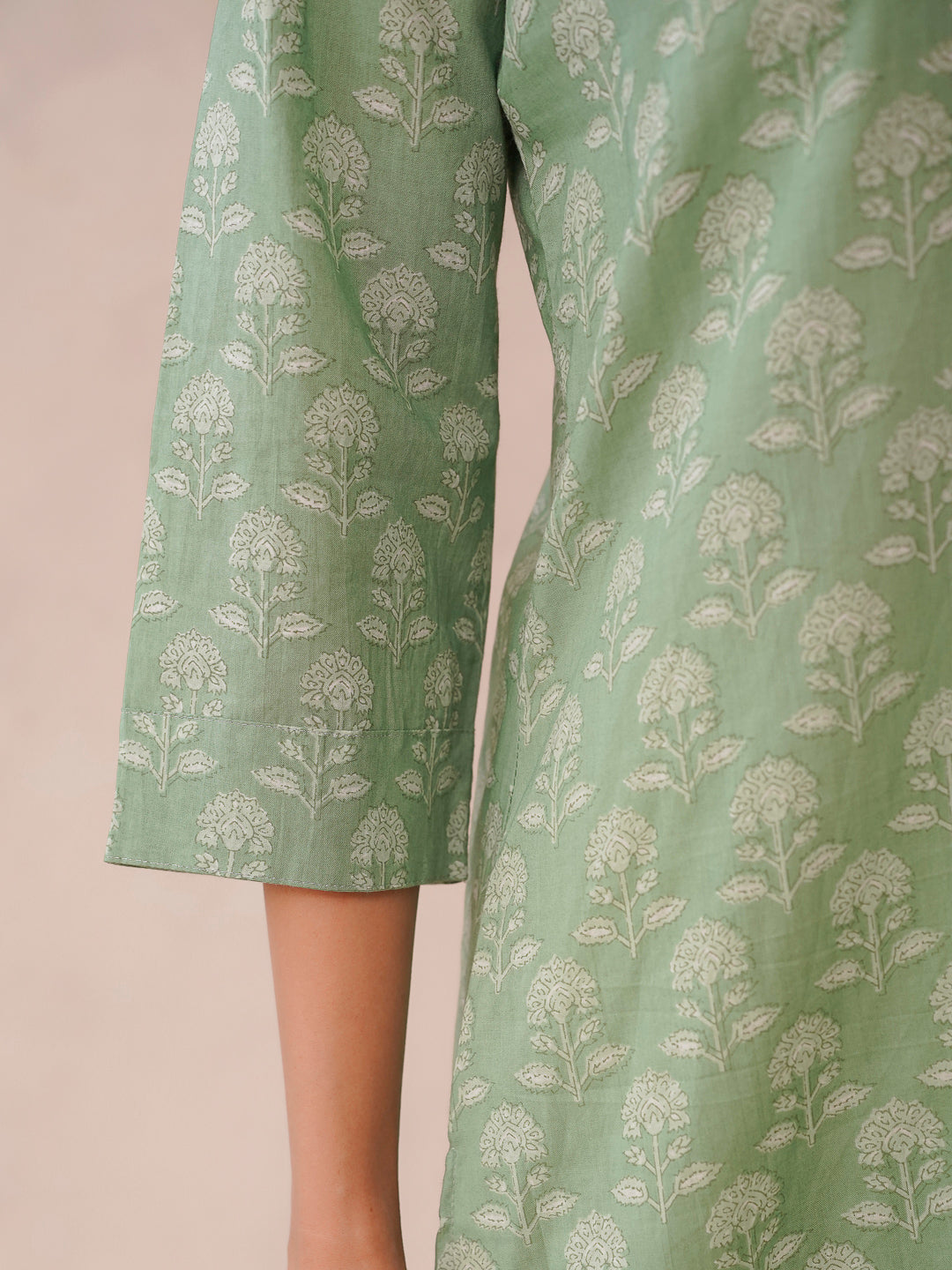 Cotton Printed Straight Kurta Green