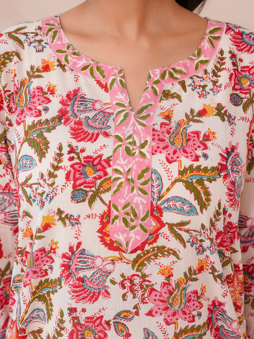 Cotton Block Printed Long Kurta Multicolor