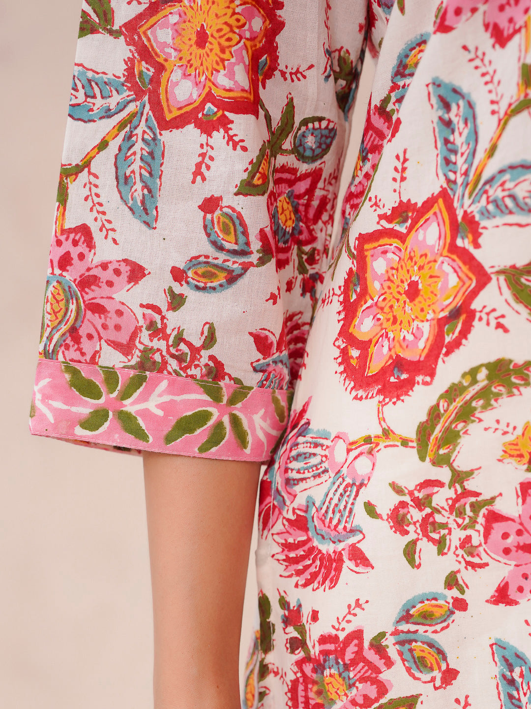 Cotton Block Printed Long Kurta Multicolor