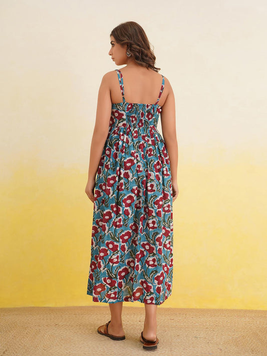 V-Neck Long Strappy Dress Turquoise