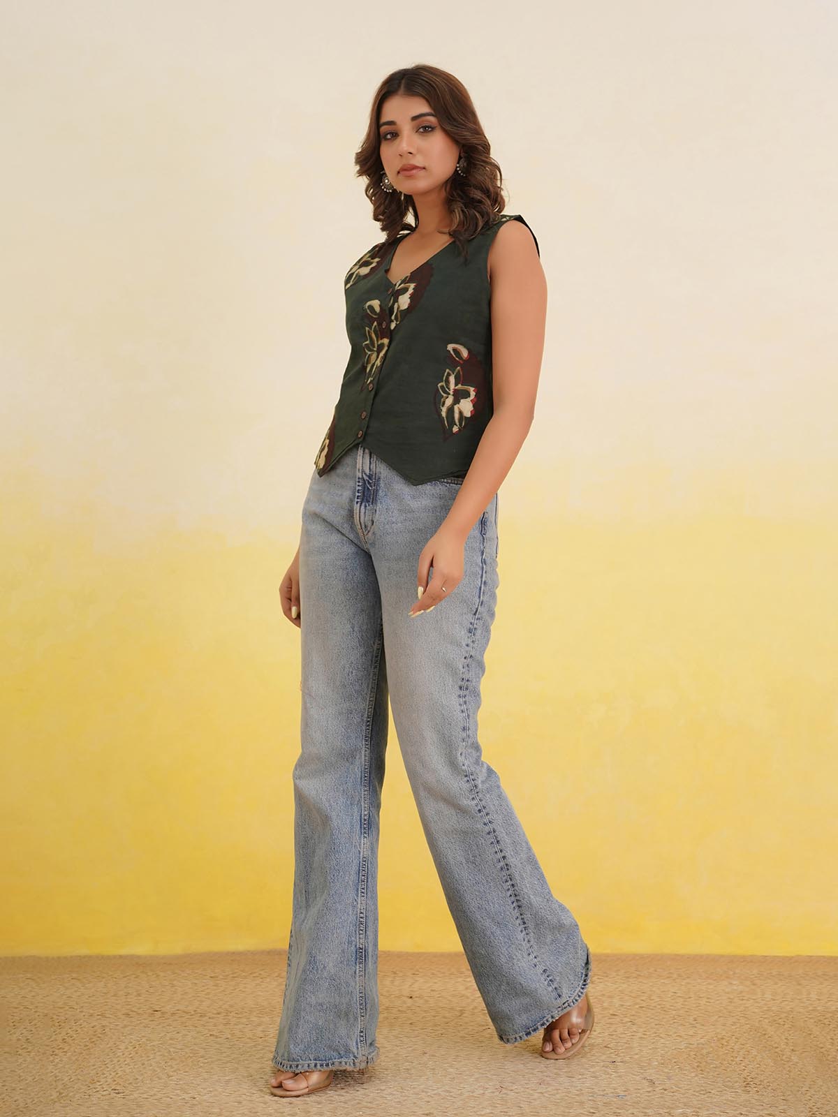 Sleeveless Cotton Block Printed Kothi Top Indigo