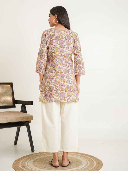 3/4th Sleeve Short Gauhar Kurti Beige