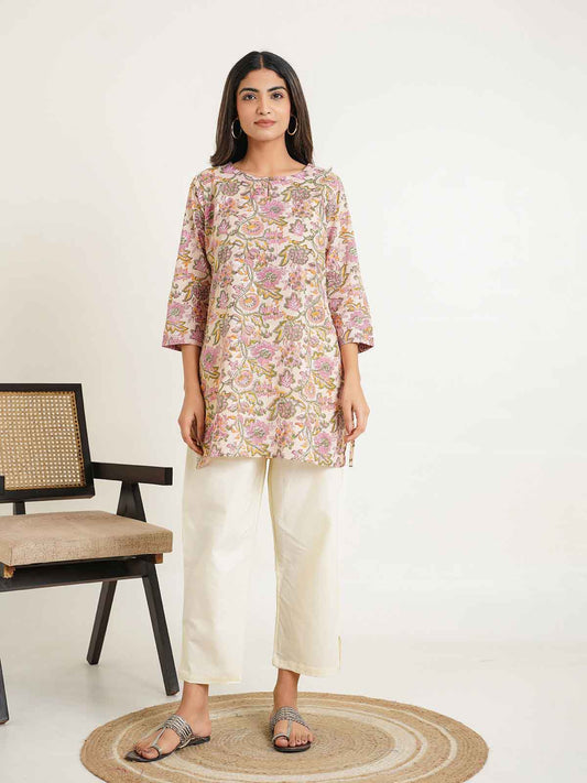 3/4th Sleeve Short Gauhar Kurti Beige