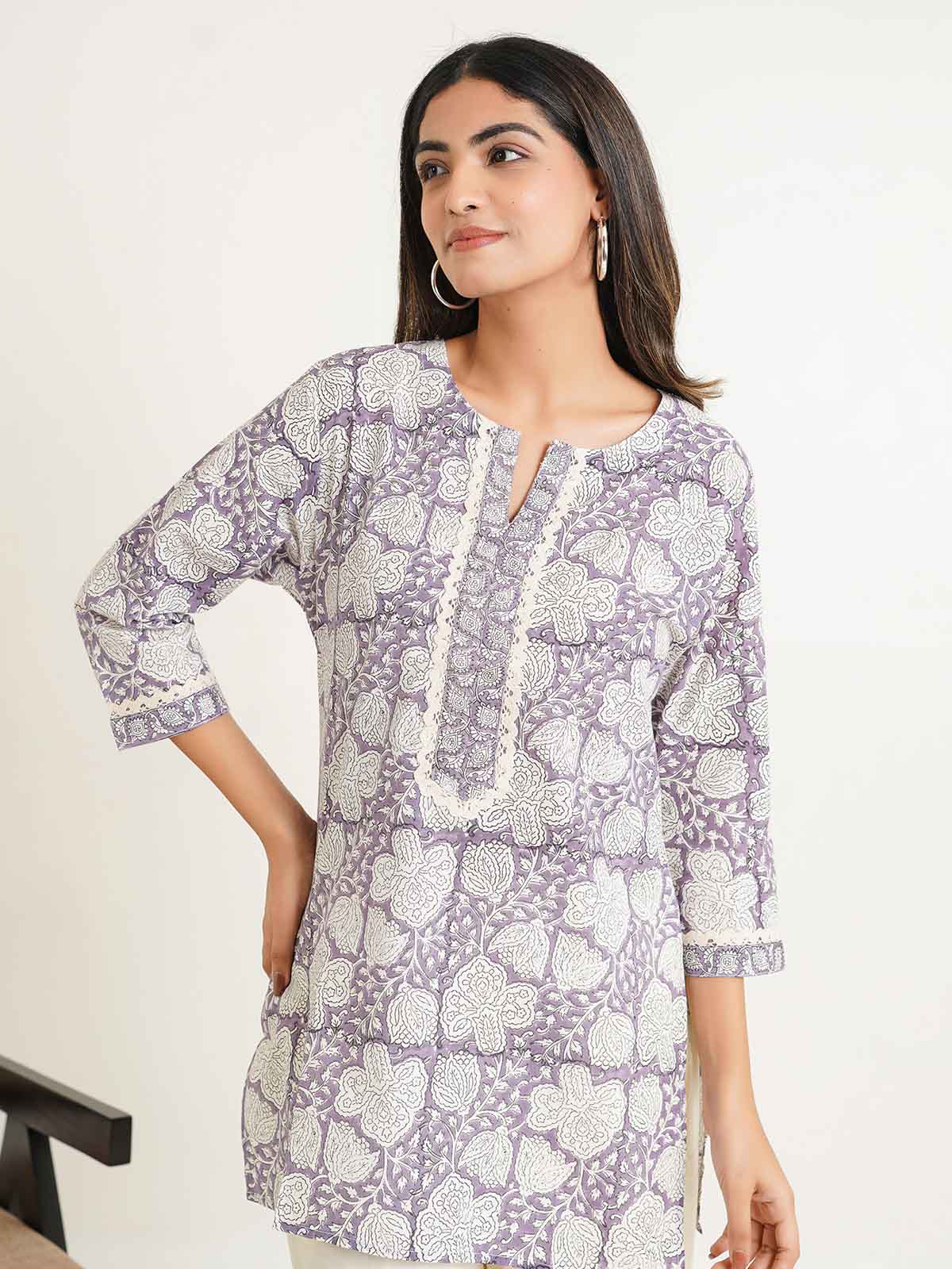 Block-Printed Cotton Zoya Kurti Purple