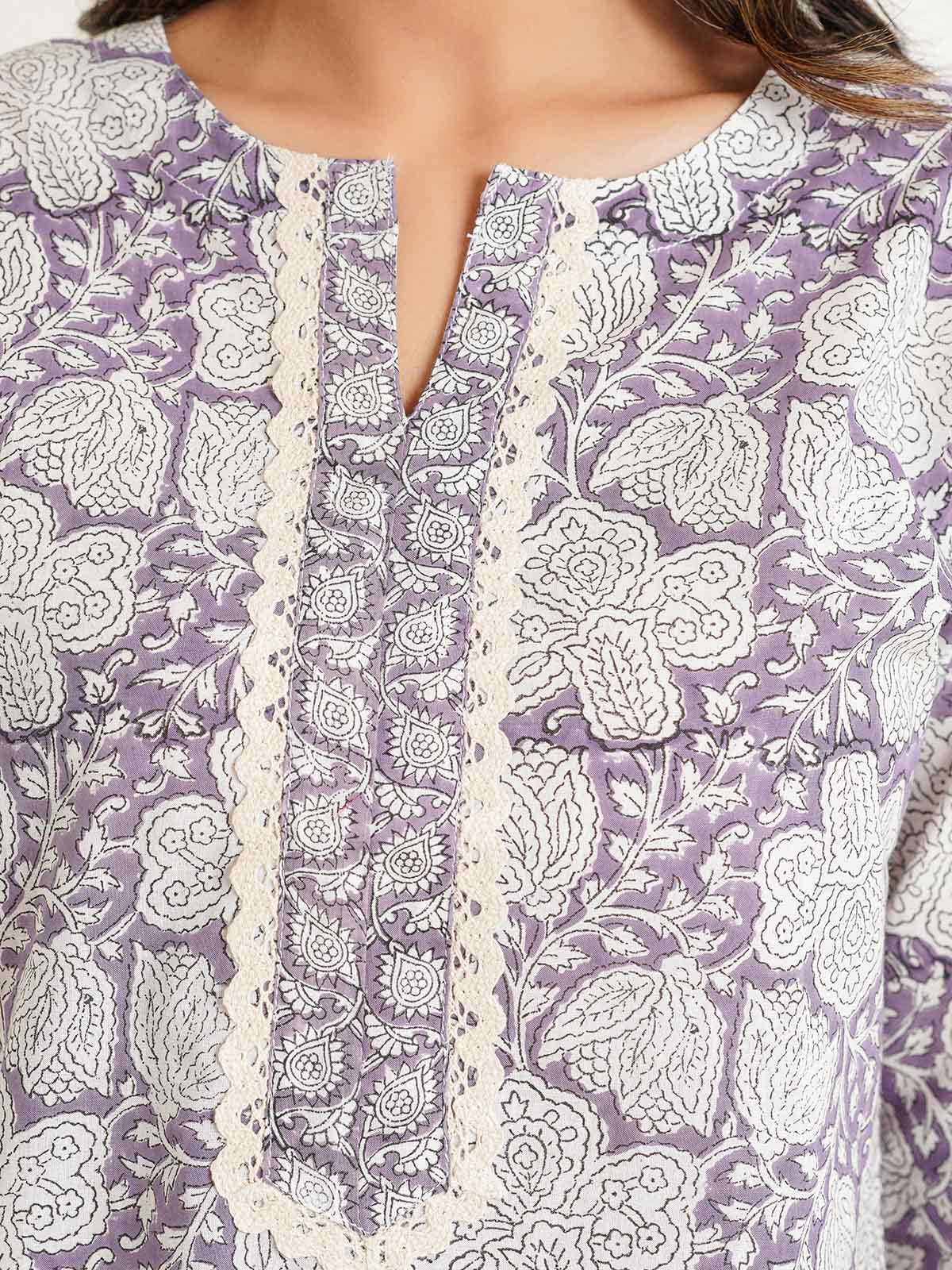Block-Printed Cotton Zoya Kurti Purple