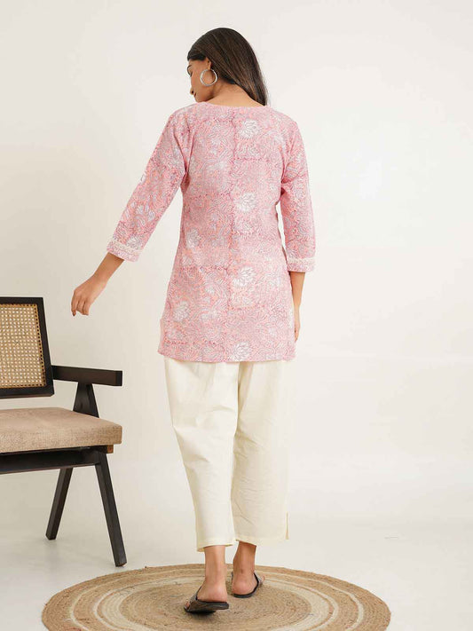 Block-Printed Cotton Zoya Kurti Peach