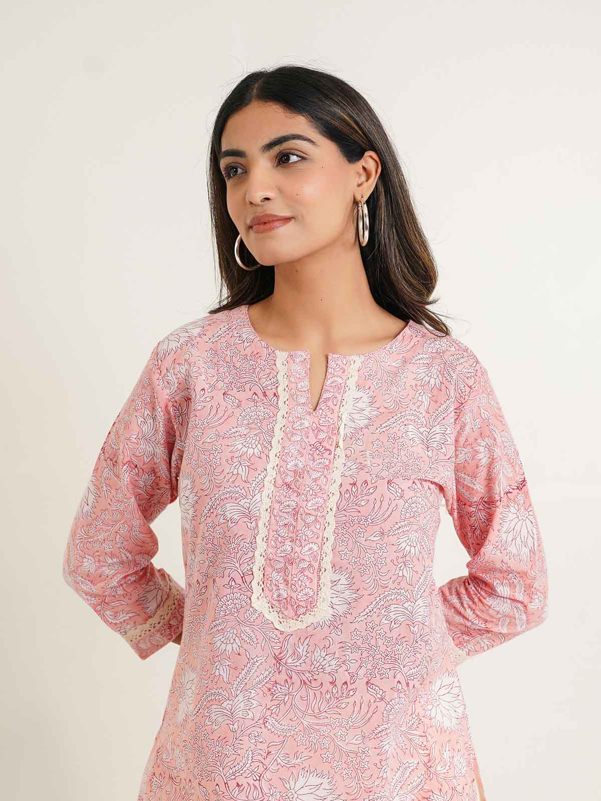 Block-Printed Cotton Zoya Kurti Peach