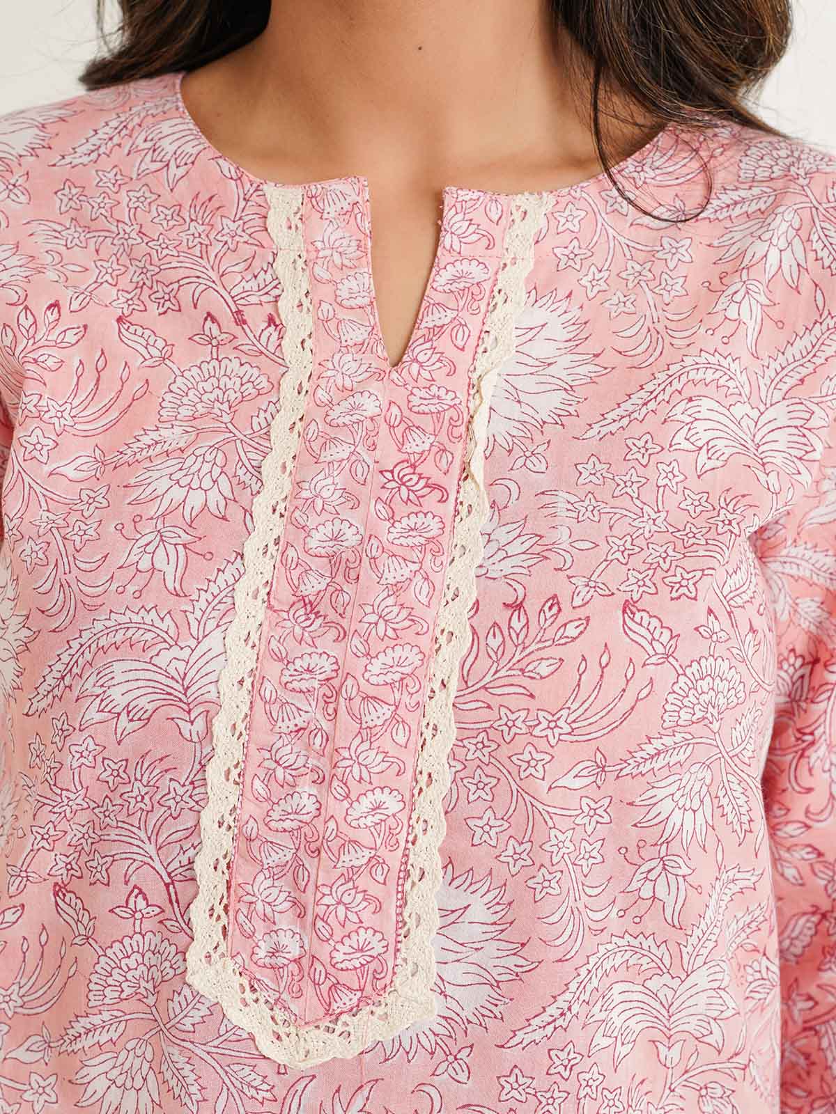 Block-Printed Cotton Zoya Kurti Peach