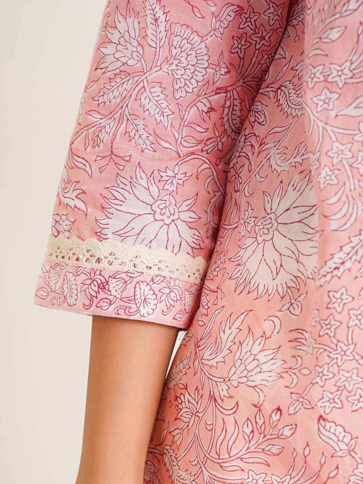 Block-Printed Cotton Zoya Kurti Peach