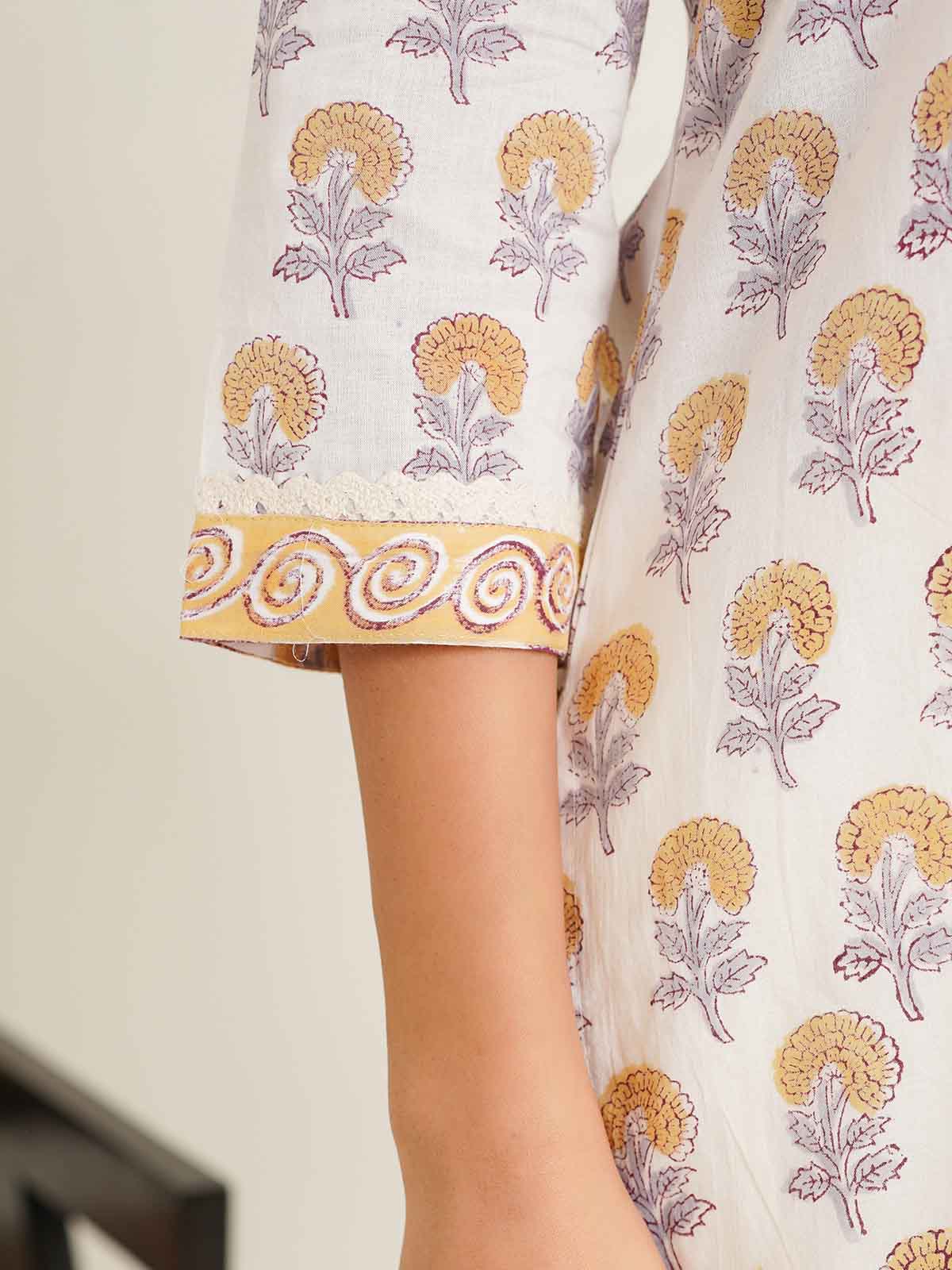Block-Printed Cotton Zoya Kurti White