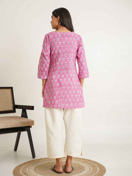 3/4th Sleeve Short Gauhar Kurti Pink