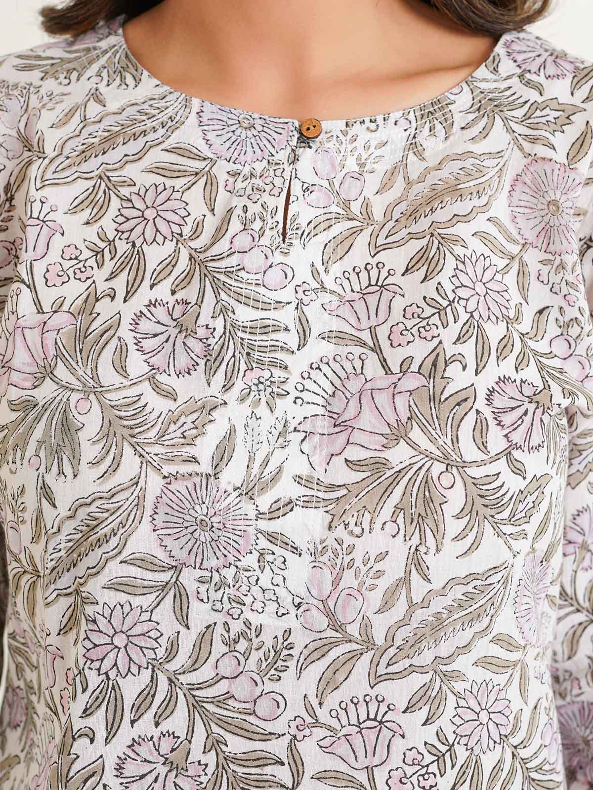 3/4th Sleeve Short Gauhar Kurti White