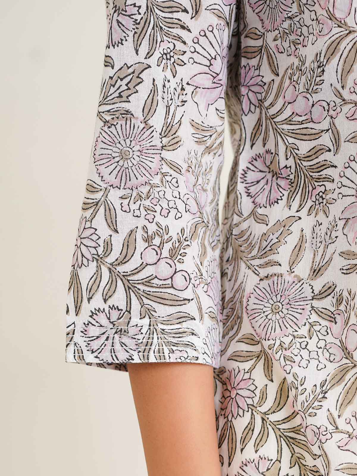 3/4th Sleeve Short Gauhar Kurti White