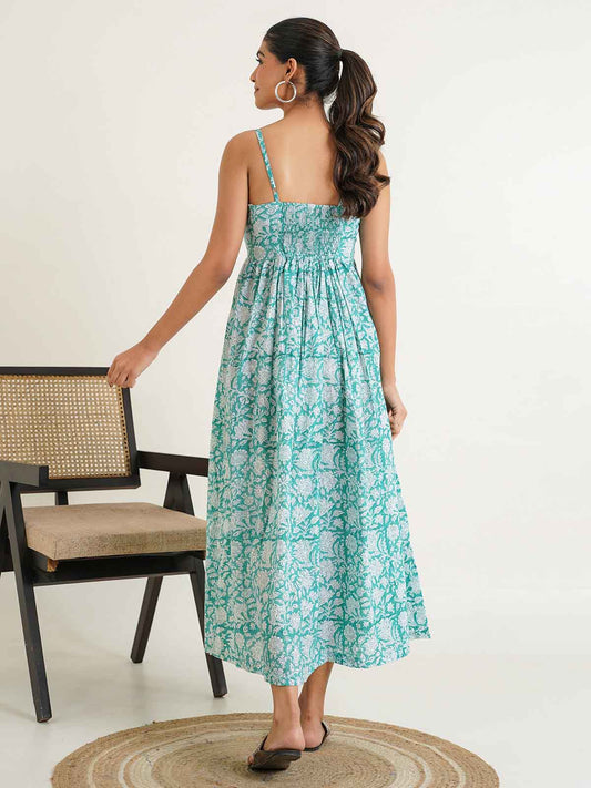 V-Neck Long Strappy Dress Sea Green
