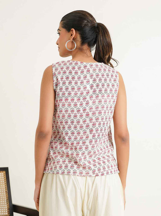 Sleeveless Cotton Pintucks Top White